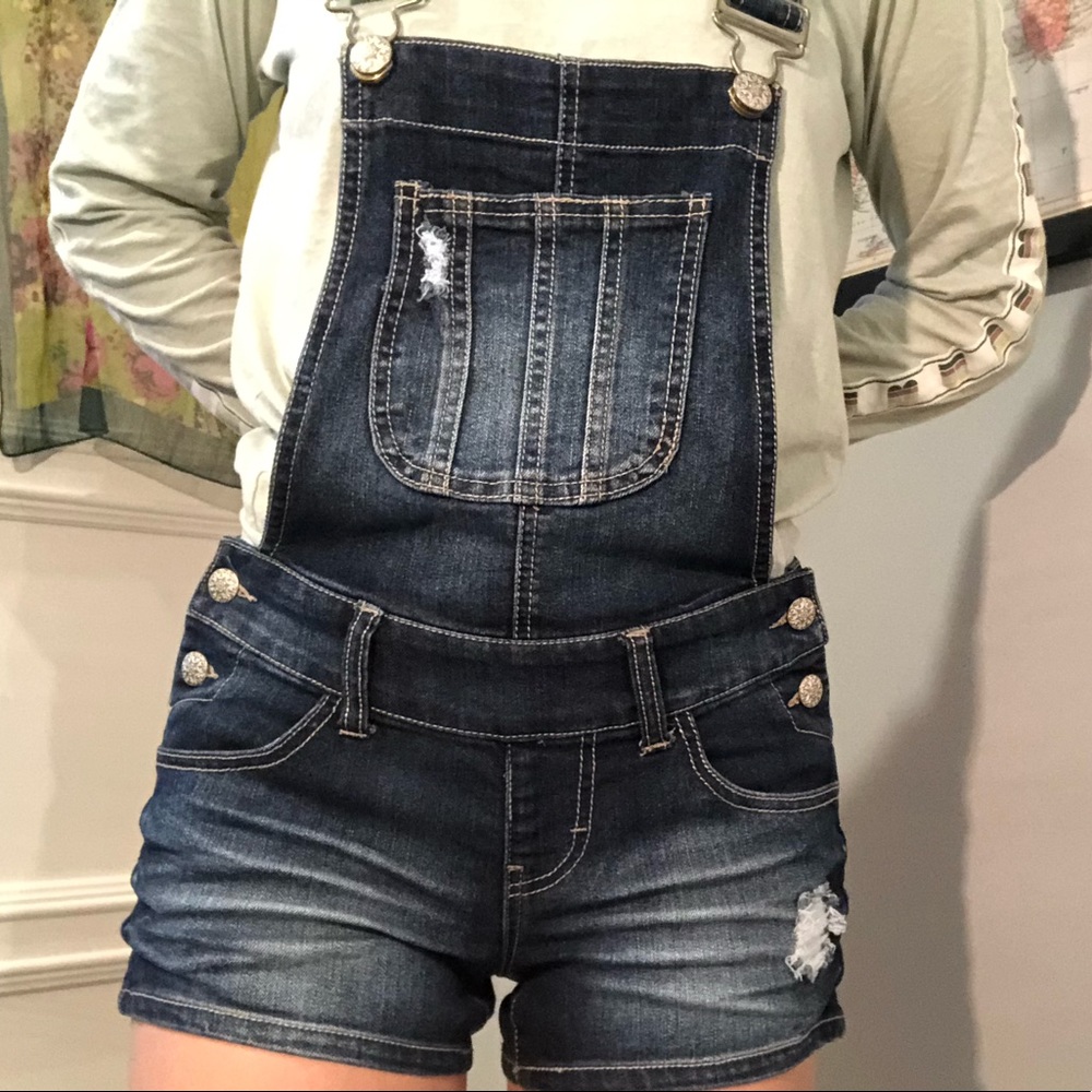Dark wash denim overalls